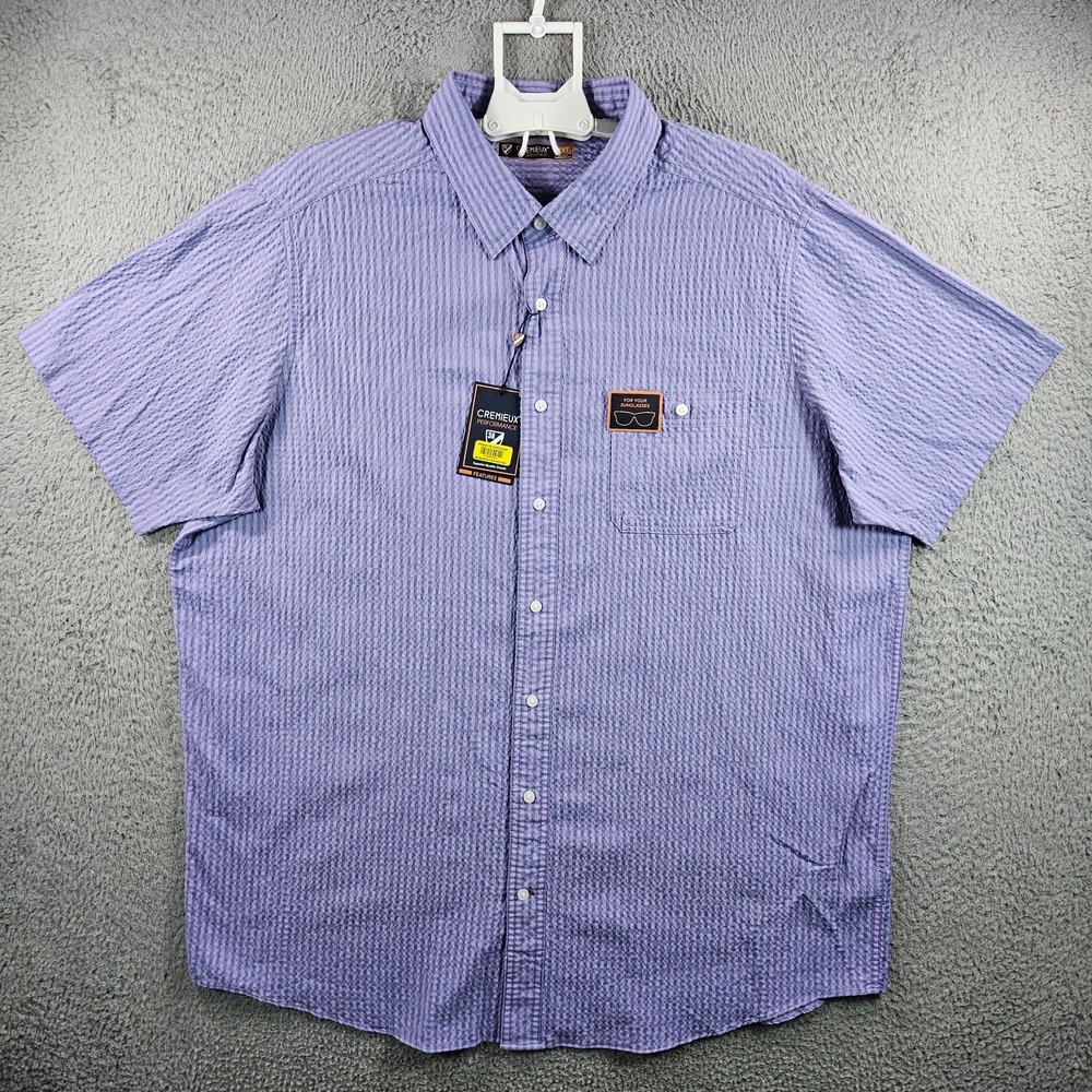 NEW Cremieux Performance Shirt Men 2XT UPF 30+ Short Sleeve Purple Striped